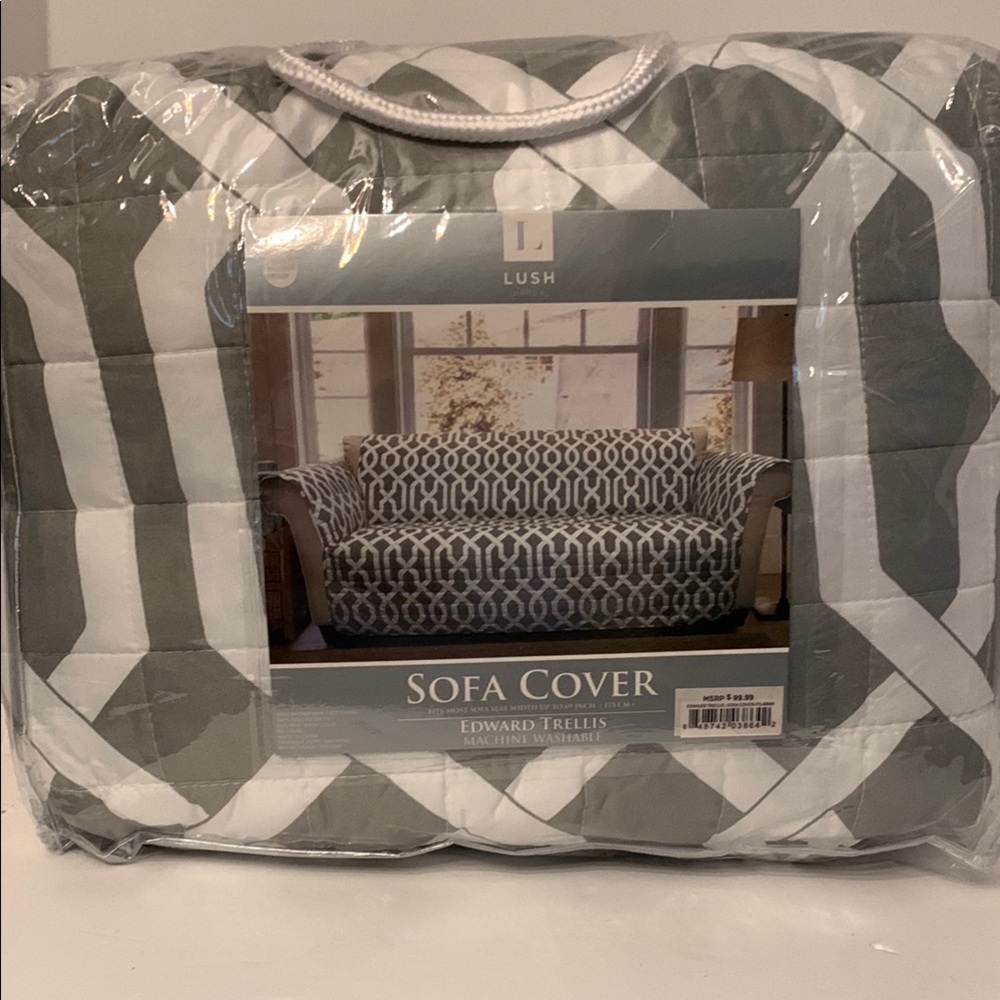 Lush Gray and White Modern Geometric Sofa Cover